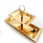 two tier golden tray with stand rectangle shape